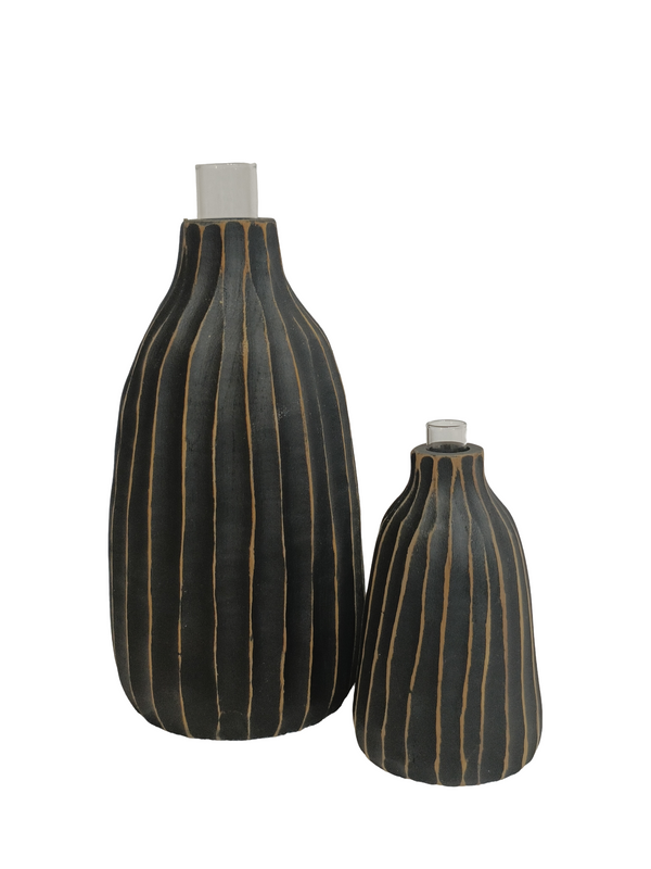 Mini Flower Vase Decor 1 - Black (Teak Wood)