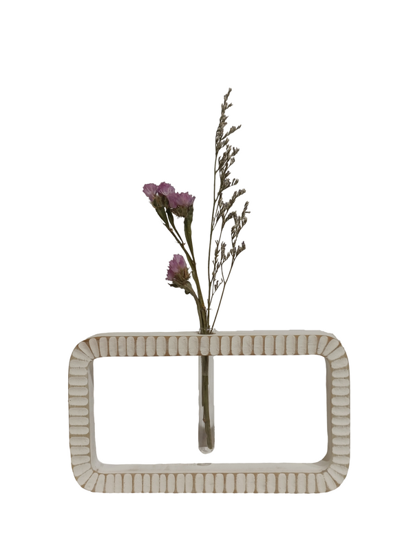 Wall Decor Flower Vase - White (Teak Wood)