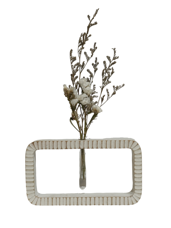 Wall Decor Flower Vase - White (Teak Wood)