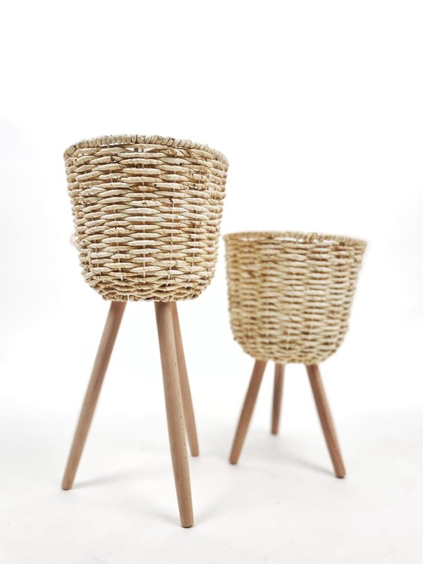 Pots (Beigh) - Straw Material with Legs "Scandinavian Design"