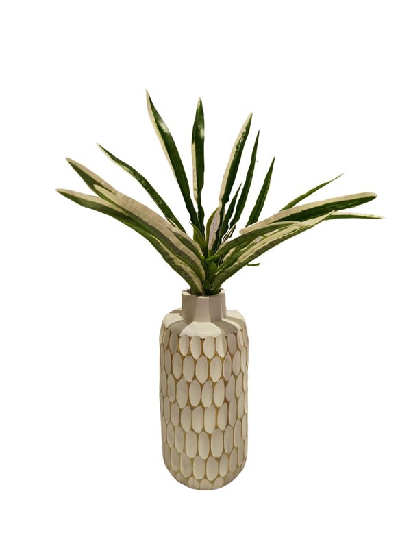 Wooden Short Vase No.11 Scale Patterns (White Color) - Hand Craft