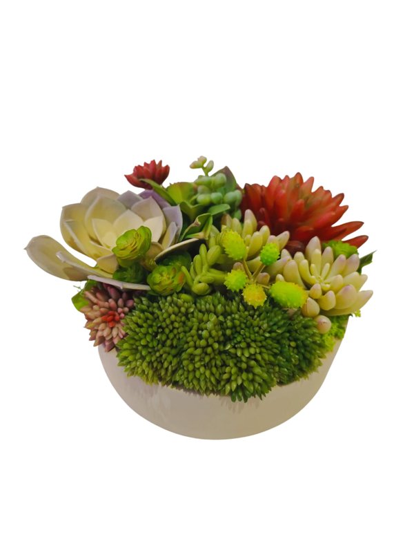 Multiple Agave Plants With Grey Pot (Green & Red) - Table Size (Faux)